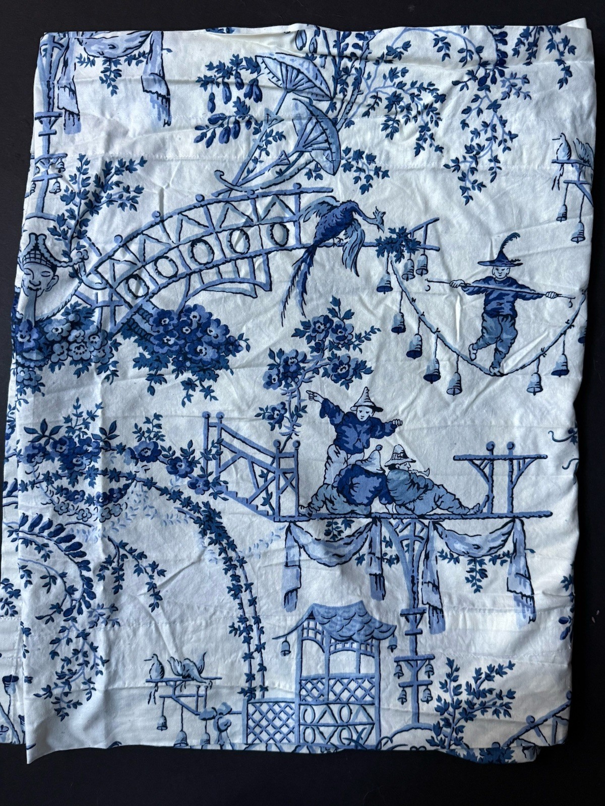 Rare WAVERLY Vintage FAR PAVILIONS CURTAIN VALANCE Blue White CHINOISERIE 154×25