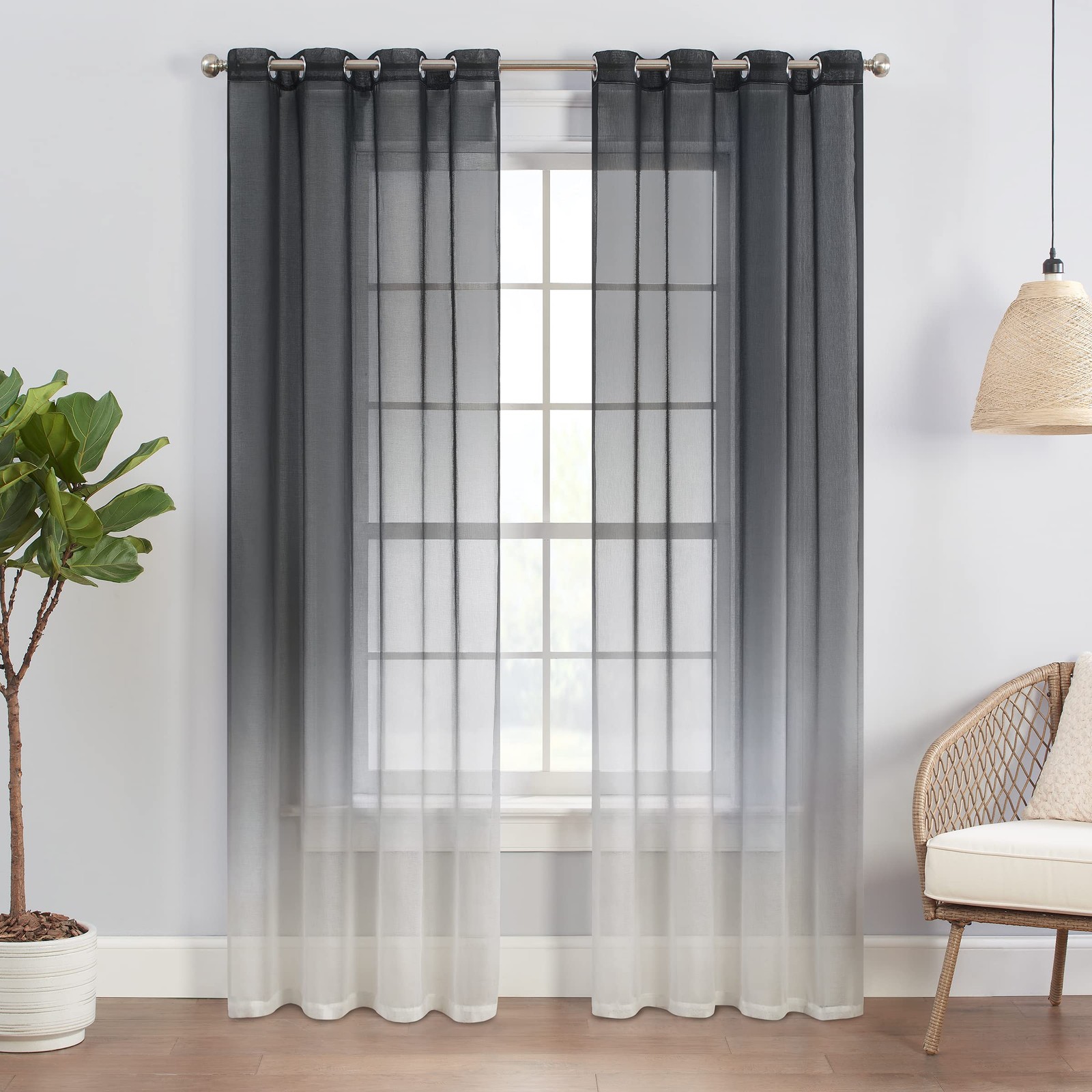 Eclipse Ines Printed Ombre Textured Light Filtering Grommet Window Curtains For