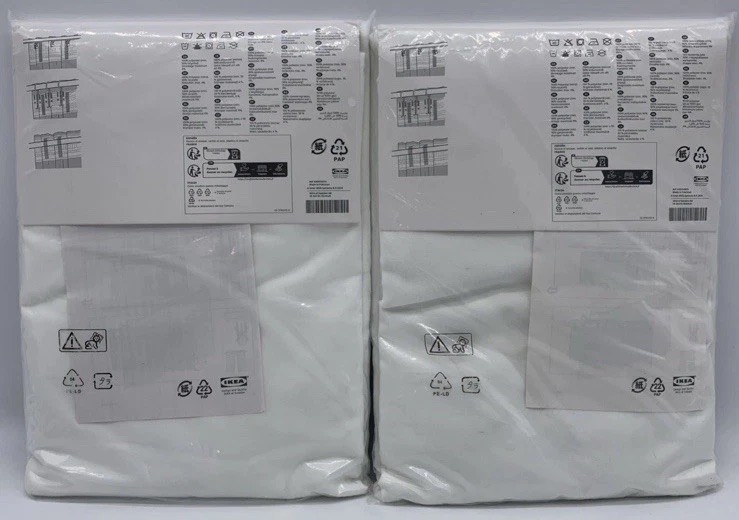 IKEA Hilja Curtains 2 Pair Lot of 4 White Long Floor Length 98×57″ Retired