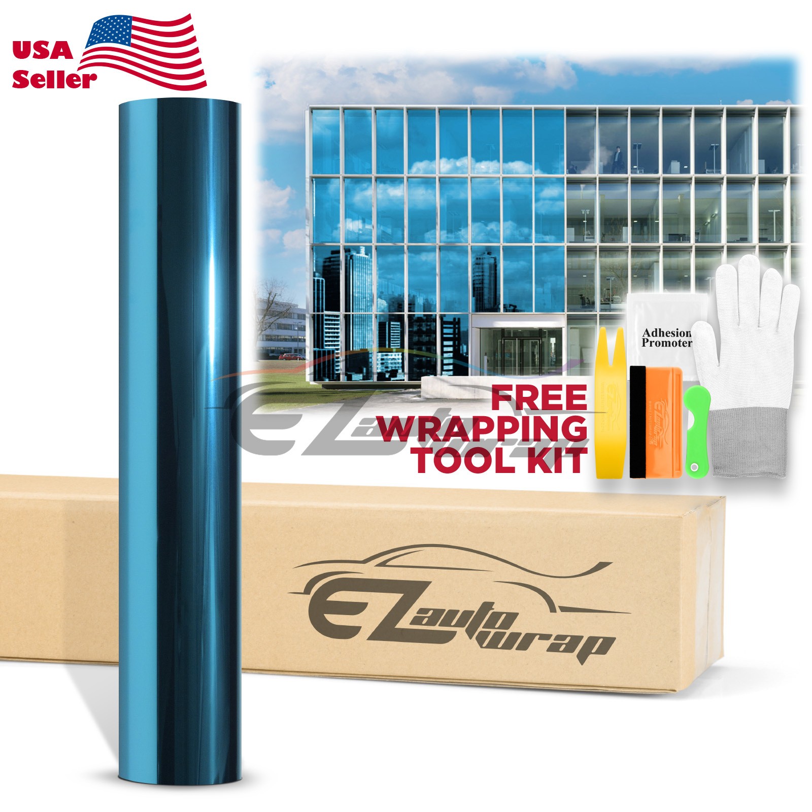 Sky Blue Chrome Window Tint One Way Mirror Film UV Heat Reflective Home Office