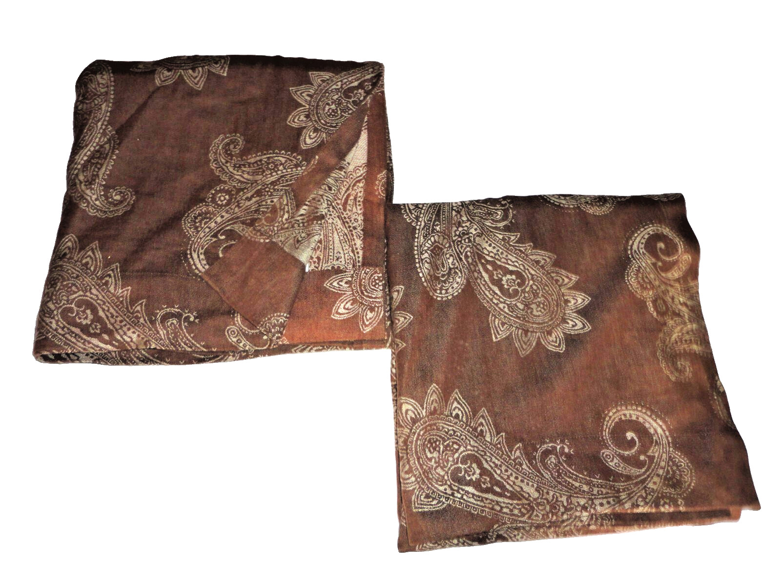 FIELDCREST BROWN SILVER PAISLEY MEDALLION (2) CURTAIN PANELS 54X83 LINEN COTTON