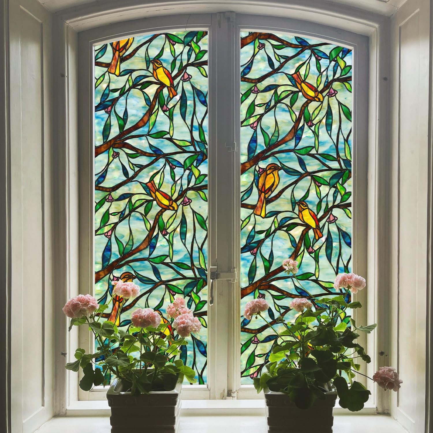 Original Hand-Drawn Stained Glass Window Film, Translucent Double-Sided Stati…