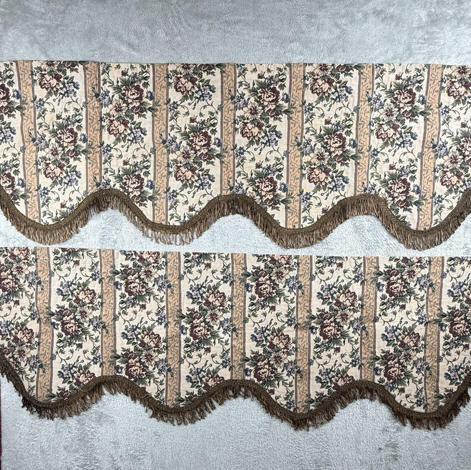 Waverly Felicite Jacobean Valance Set Dark Florals Whimsigoth Fringe 50″X14″