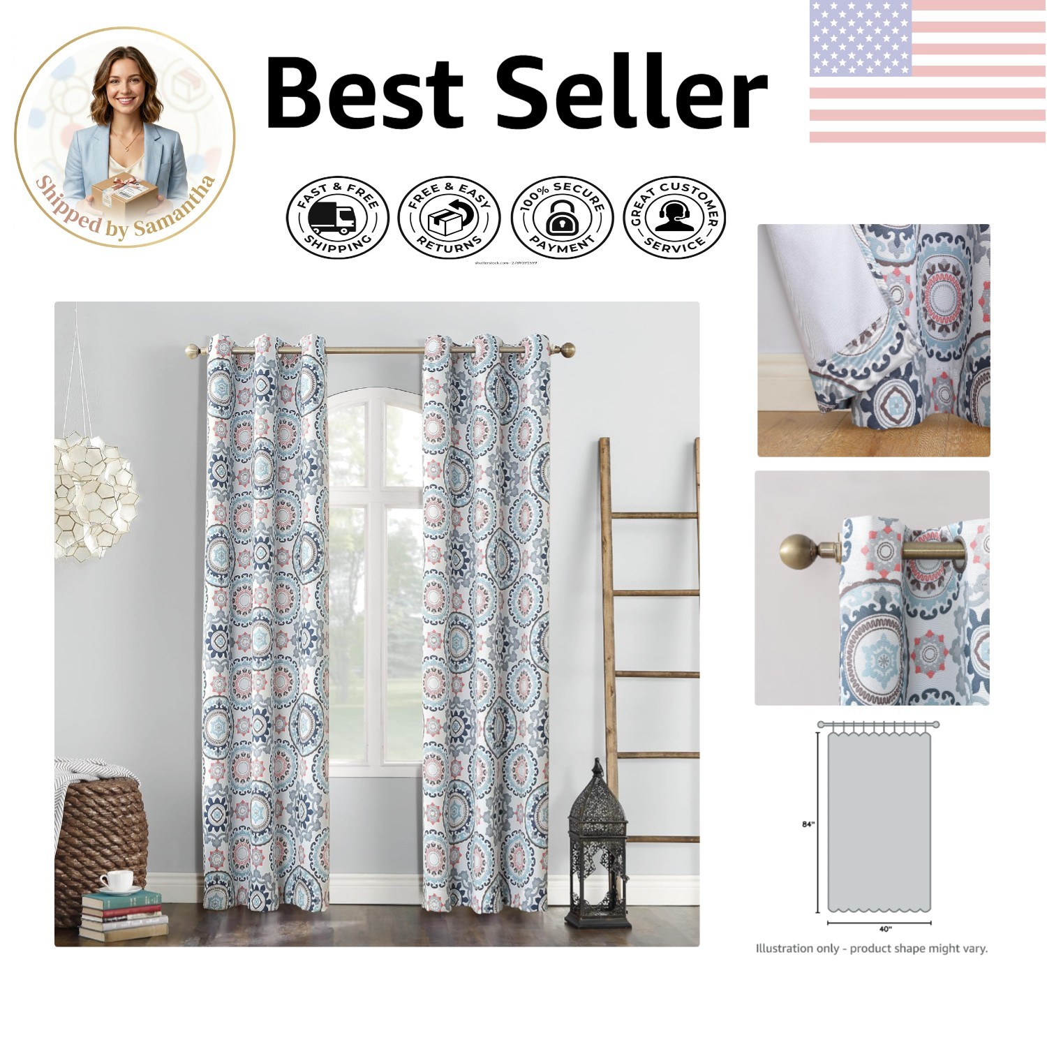 Luxurious Blackout Grommet Curtain Panel – Stone, 40″W x 84″L, Noise Reduction