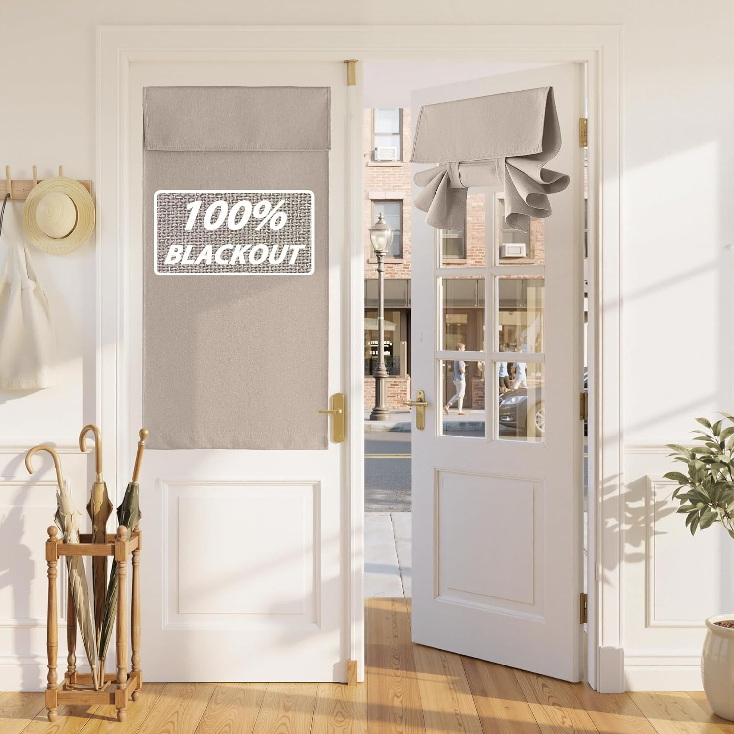 100% Blackout Linen French Door Curtain – Home Decor No Drill Door Curtain for F