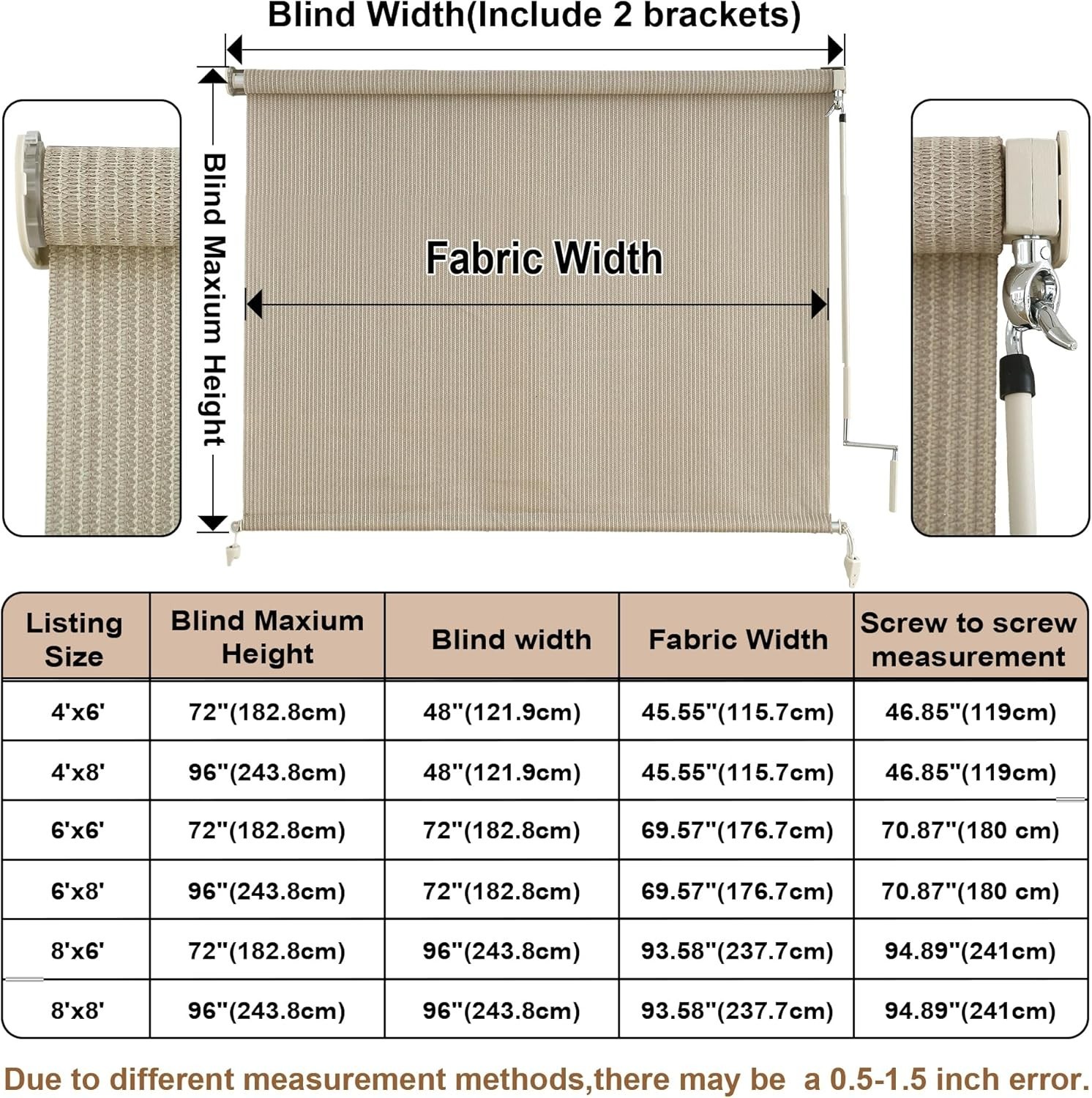 Outdoor Roller Shades Cordless Patio Blinds Roll Up for Porch Balcony Backyard