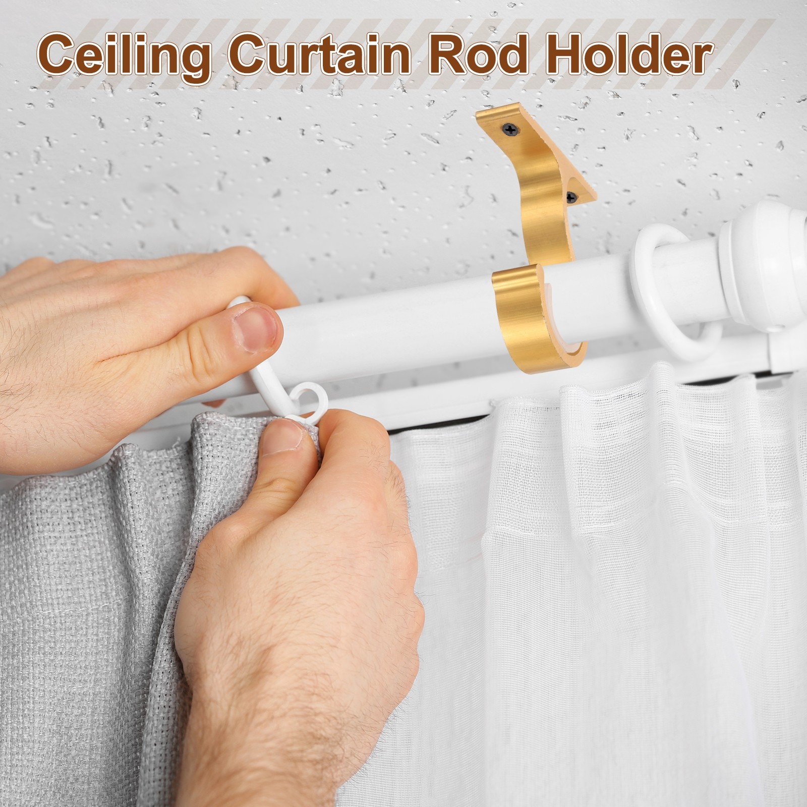 8Pcs Ceiling Curtain Rod Holder Single Drapery Bracket for 1″ Rod Rose Gold