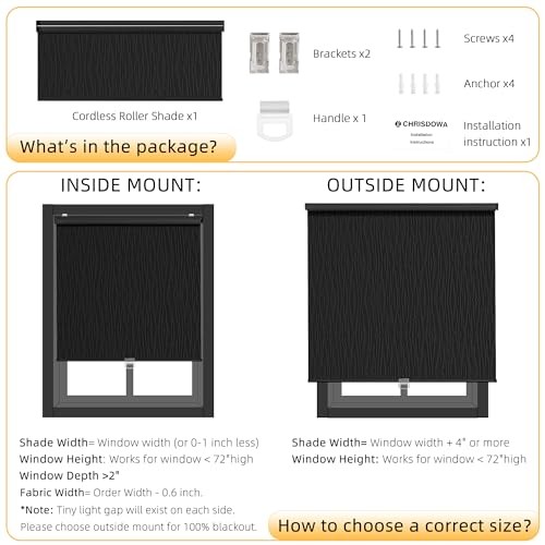 out Roller Shades for Windows, Striped Pattern Cordless Pull 20″W x 72″H Black