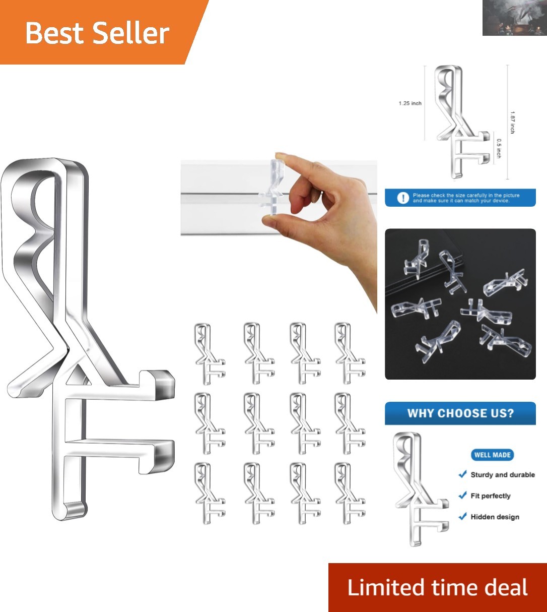1-7/8inch Hidden Valance Clips Set of 12 – Easy Install & Waterproof