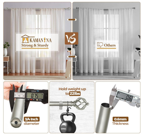 KAMANINA Antique Silver Curtain Rod 32 to 58 inch(2.6-4.8ft) 1 inch Adjustable