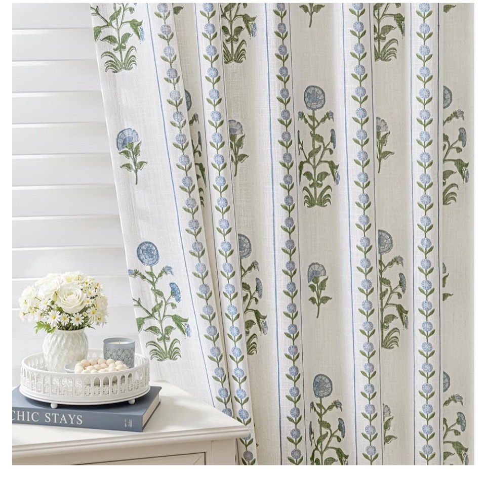 Slozzi Flower Pinch Pleated Linen Curtains Living Room Bedroom Dining 40″ X 96″