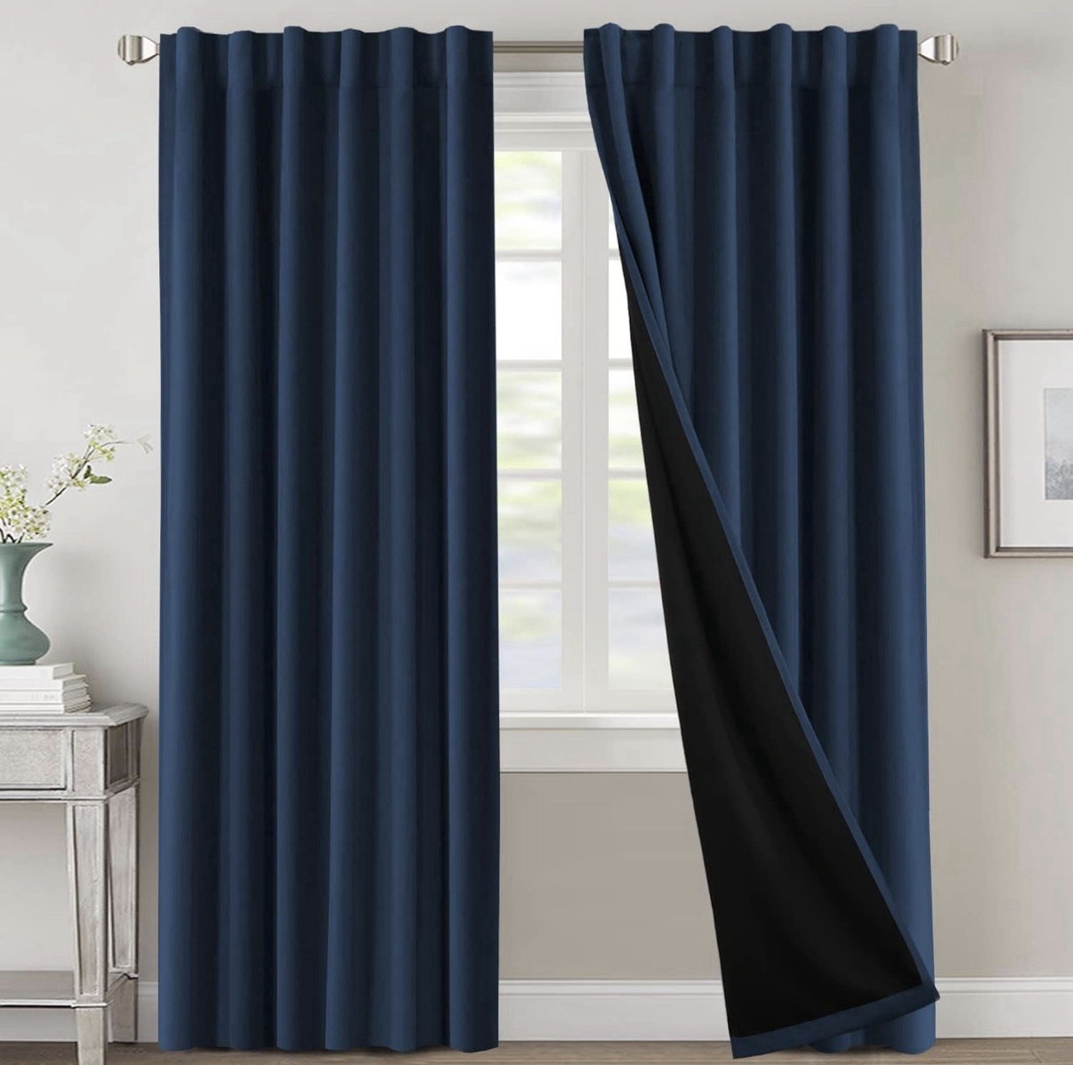 H VERSAILTEX Blackout Curtains 96 Inch Navy Blue Room Darkening Drapes Lot Of 2