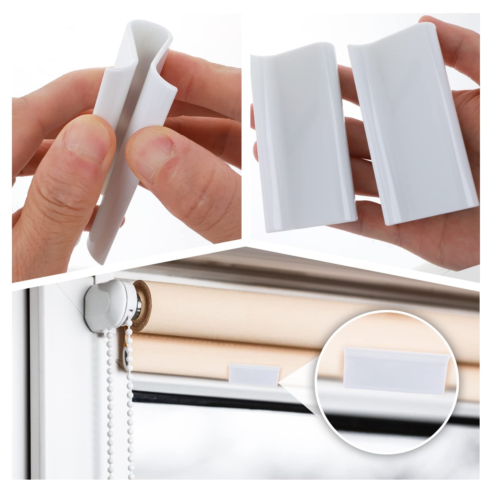 4 Cordless Roller Blinds Shades with 8.5*4.1*1.7cm/3.35*1.6*0.7inch, White