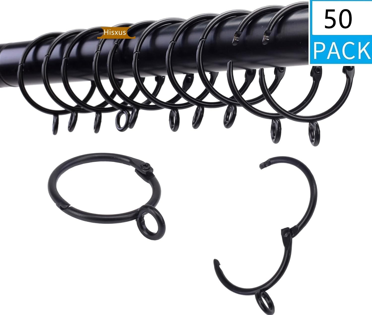 50 Pcs Openable Curtain Rings with Eyelets 1.5Inch Strong Metal Heavy Duty Ru…