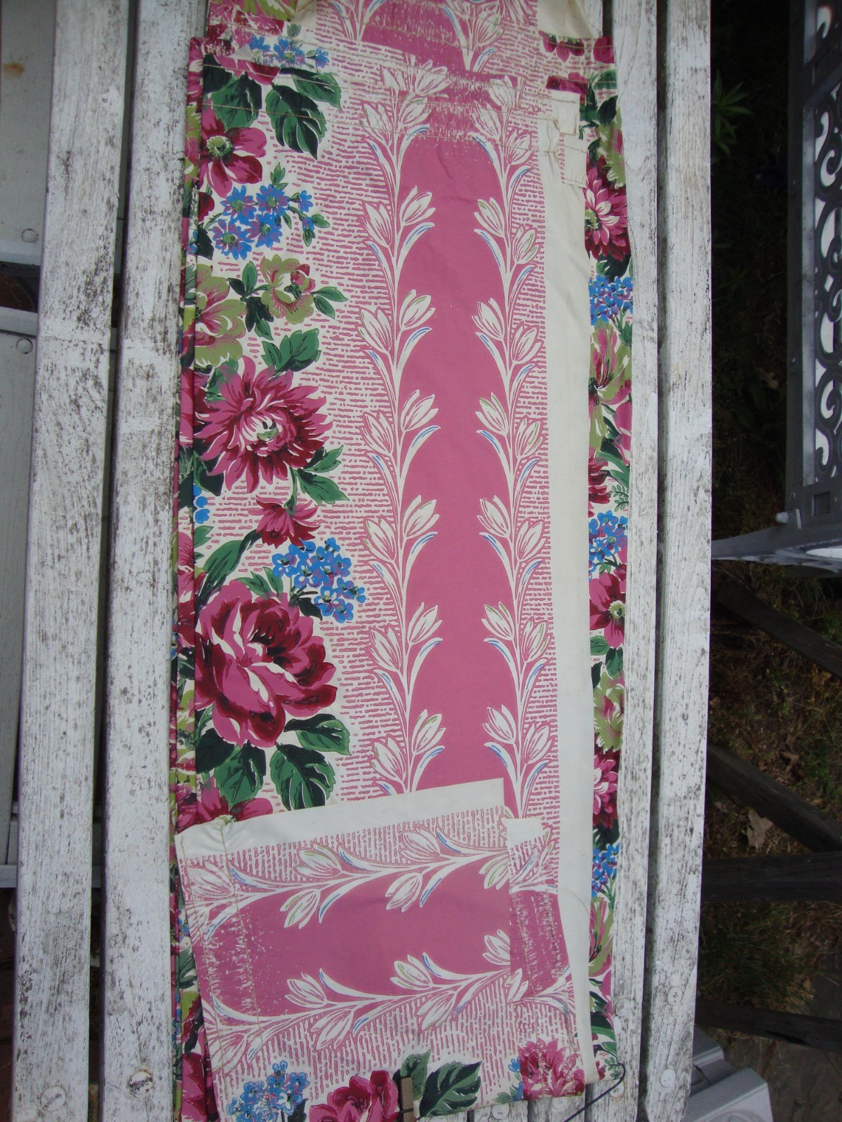 Vintage Mid Century Modern Floral 1940s Curtains 2 Pairs 2 Valances Pink Vinyl
