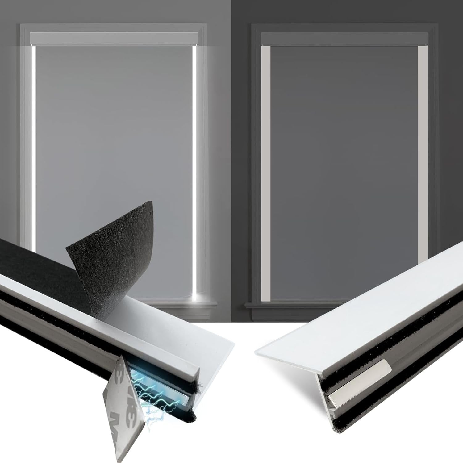 Blackout PVC Magnetic Light Blocking Strips White 58″ 2Pcs for Blinds