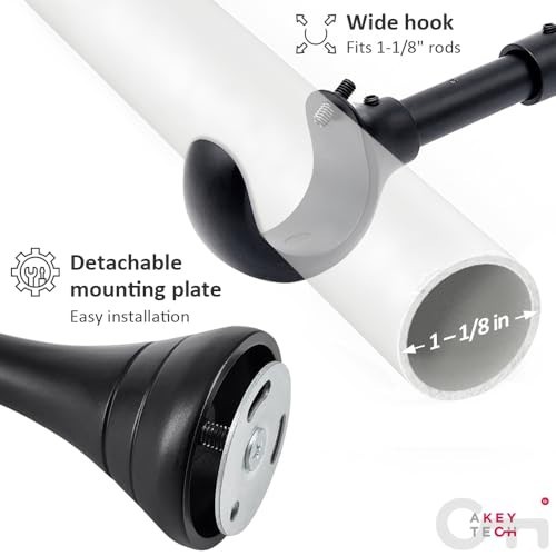 Heavy Duty 6 Inch Adjustable Curtain Rod Brackets, Black, 4 Pack