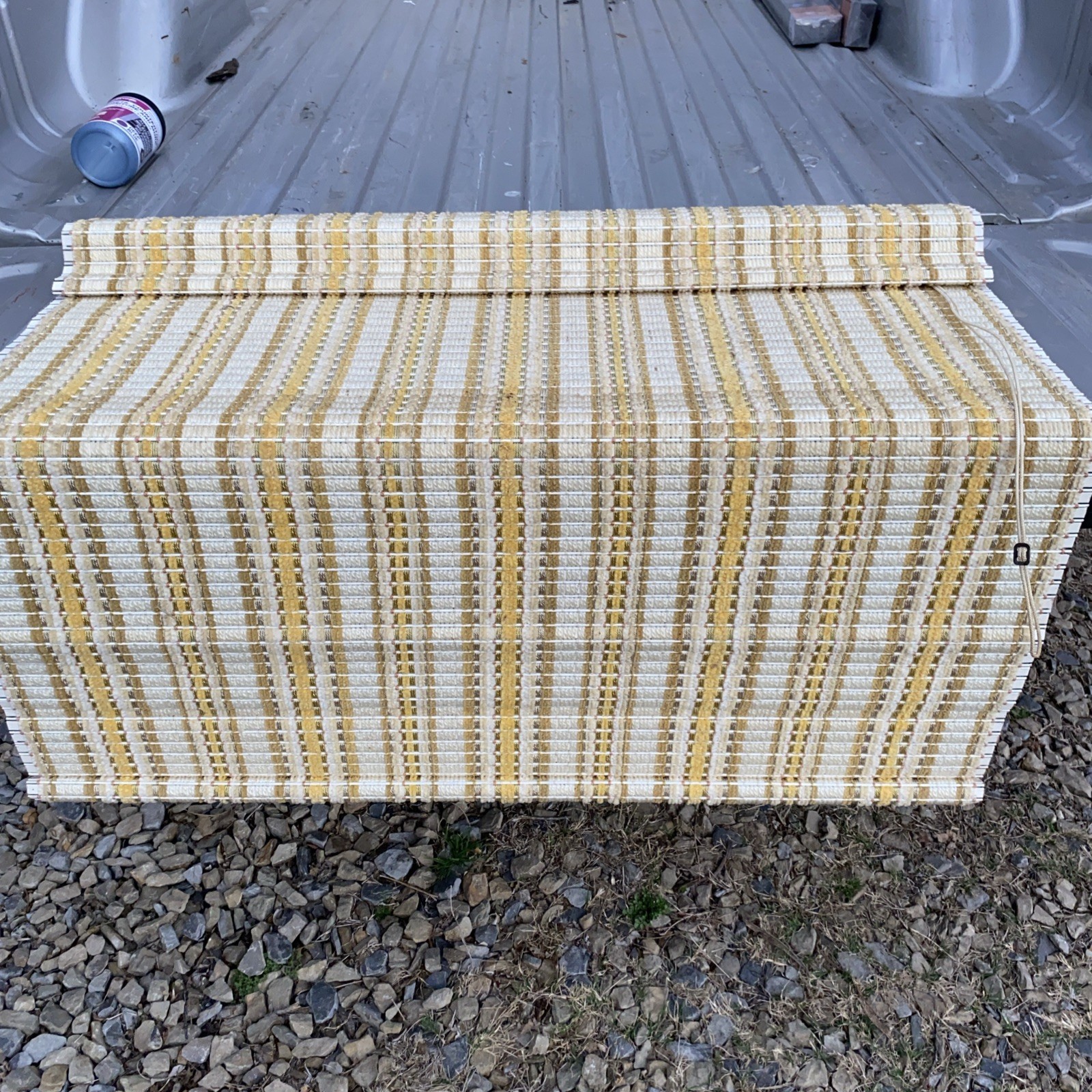 Vintage 70’s Roller Blind 40×36 Wood Fabric Roll Up Pull Window Shade Woven MCM