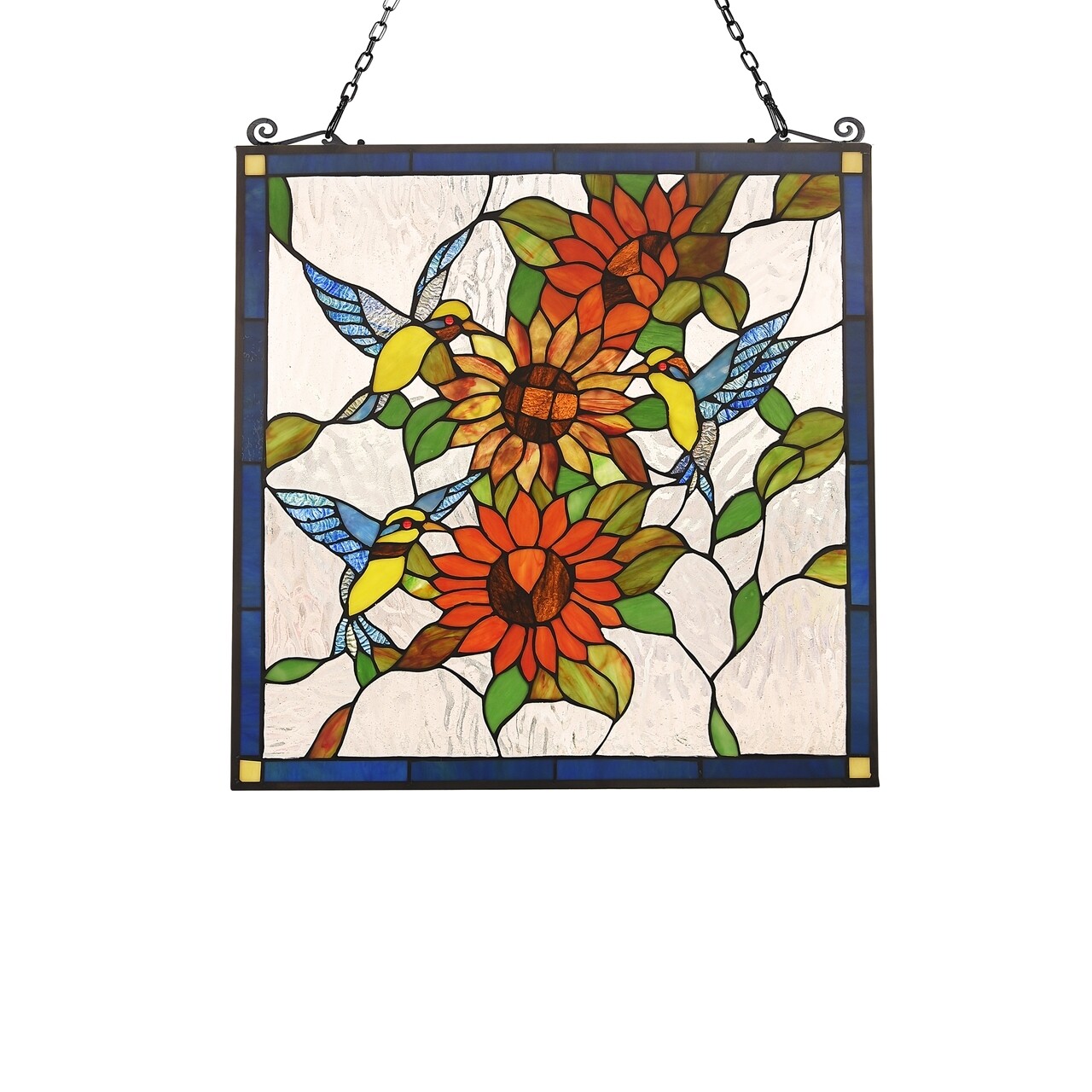 Stained Glass Window Panel Hummingbirds Suncatcher ~LAST ONE THIS PRICE~