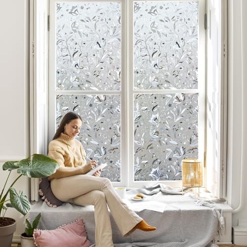 Privacy Window Film,Decorative Stained Glass 29.5 Inch x 13.1 Feet Clear