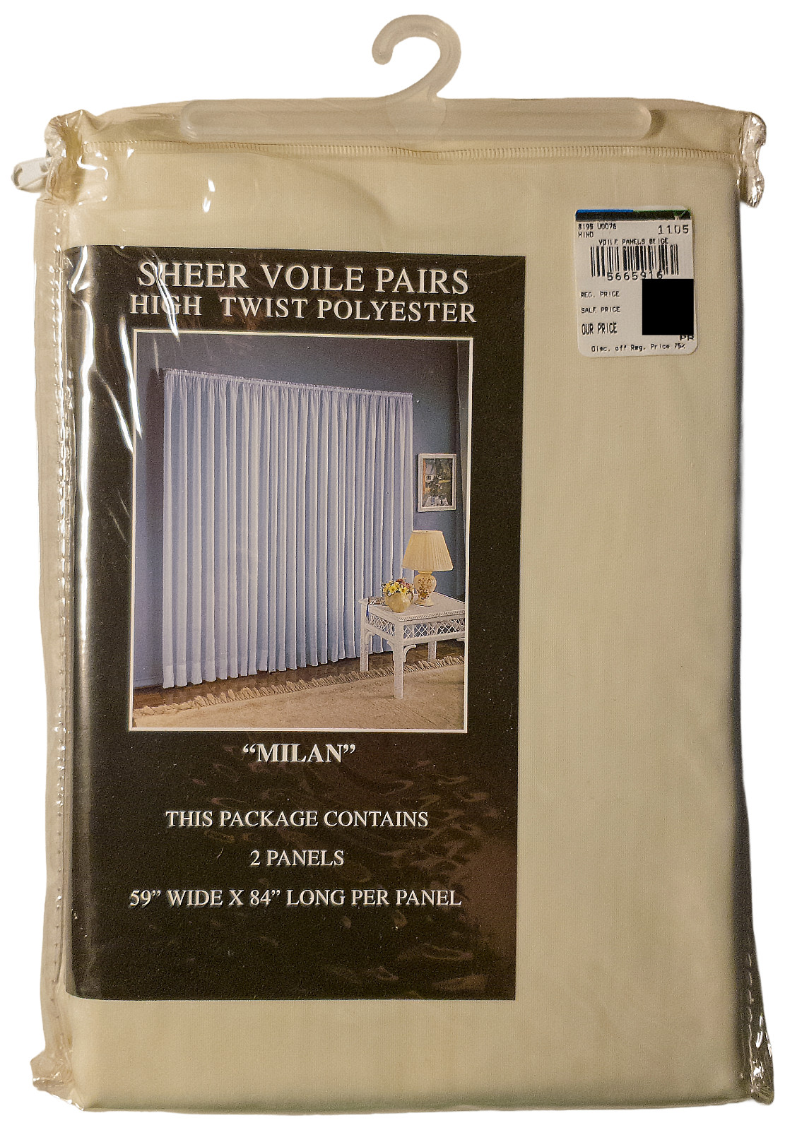 (2-Pack) United Curtain MILAN 59″ x 84″ (Beige) Solid Sheer Voile Panels NEW!