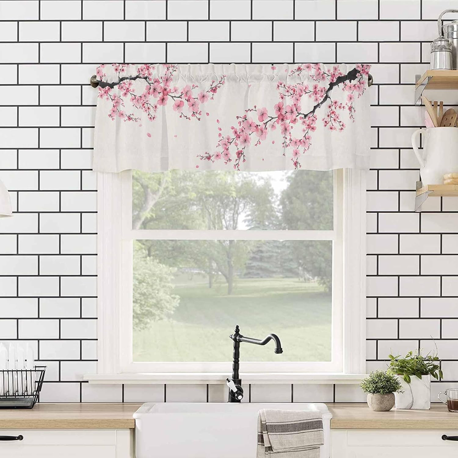 Cherry Blossom Curtain Valance for Windows/Living Room/Kitchen/Bathroom/Farmhous