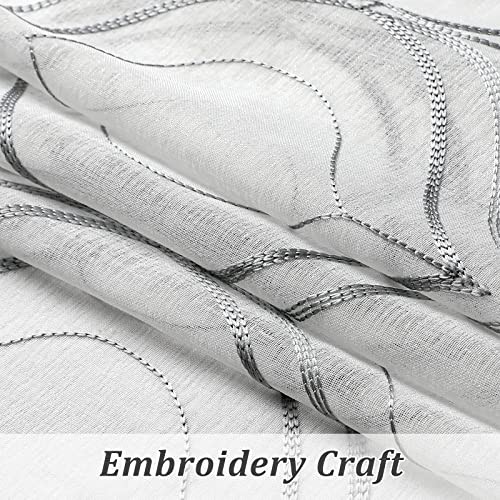 VISIONTEX Moroccan Embroidered Trellis White Sheer 54″W x 84″L (Pack of 2) Grey