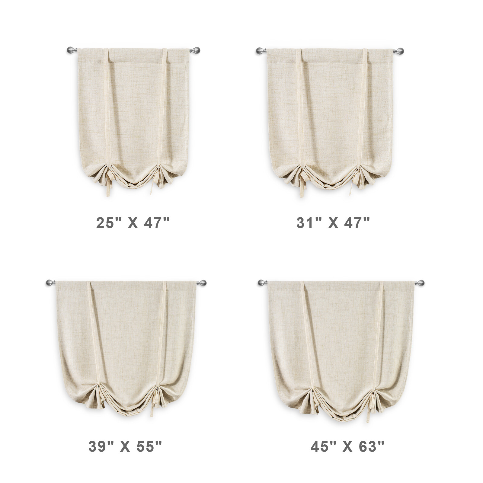 Linen Beige Tie Up Window Curtain Shade Drape Rod Pocket for Kitchen Living Room