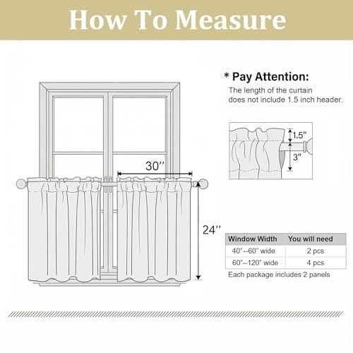 Kitchen Curtains 24 Inch Length, Light 30″W x 24″L (Pack of 2) Natural