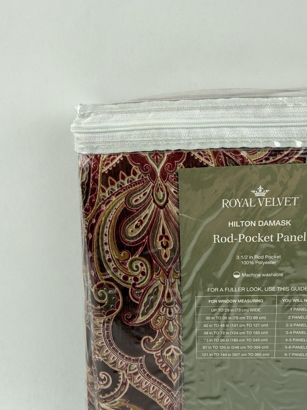JCP Royal Velvet Hilton Hilton Damask Panel Curtain Majestic Red Multi 54″x63”