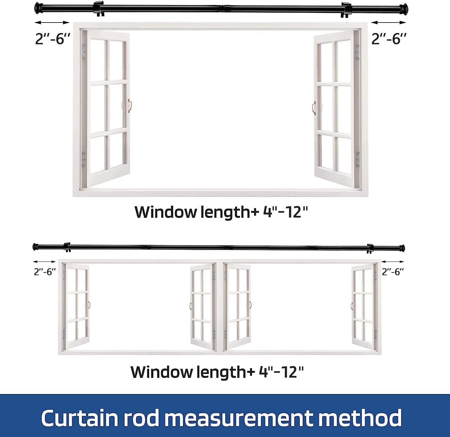 Small Curtain Rods for Windows 30″ to 45″ 5/8 Inch 30-45“, Black