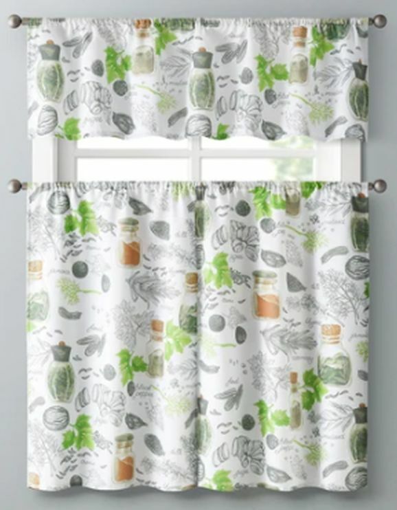 3 pc. Curtains Set: Valance(56″ x 14″) & 2 Tiers (28″ x 36″) SPICES, HERBS, VC