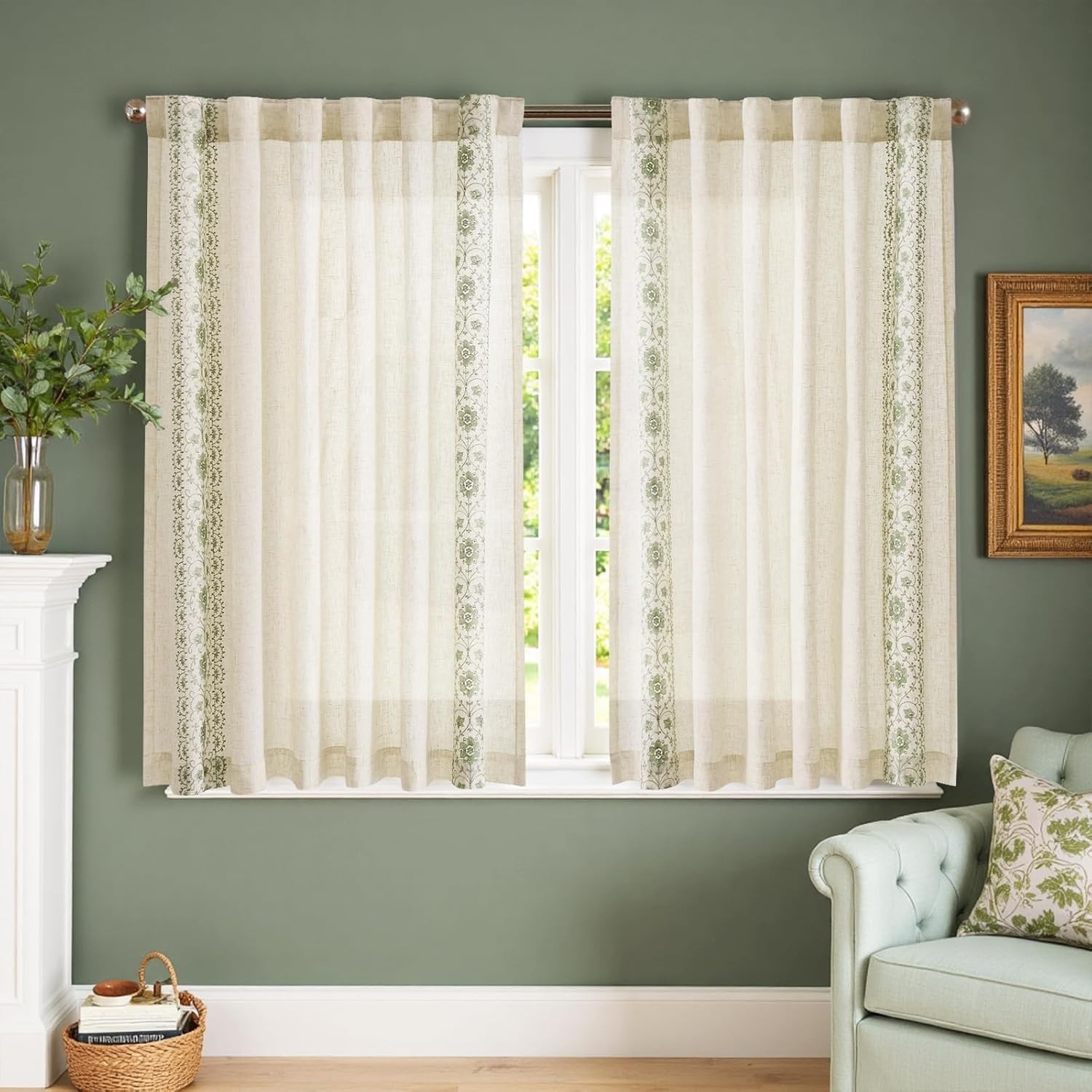 Small Window Curtains 45 Inch Length Linen Cafe Curtains for Kitchen Bathroom…