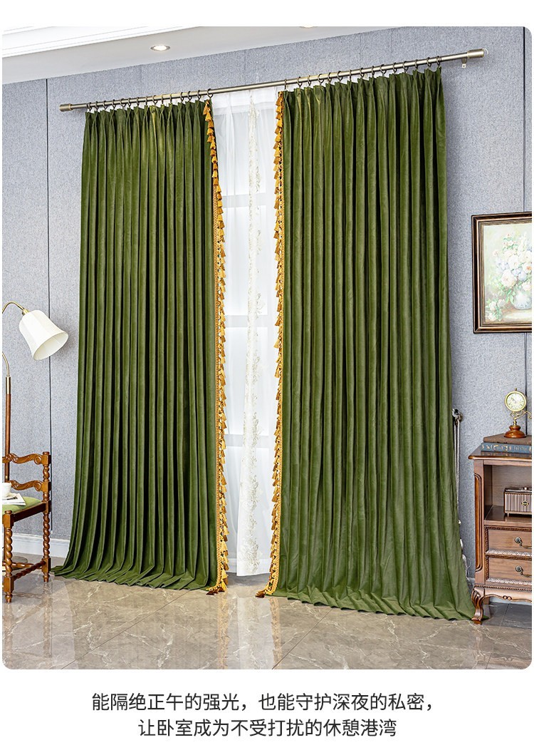 Custom retro American green flannel bedroom velvet cloth curtain tulle M1843
