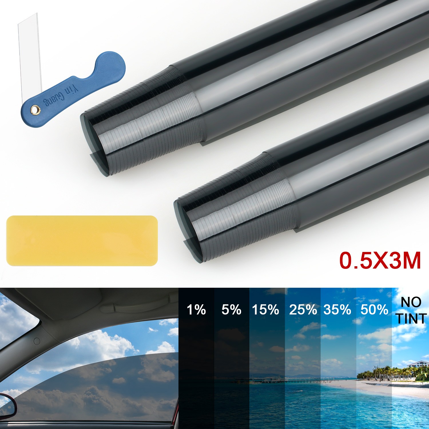 Window Tint Film for Cars 35% VLT, 0.5X3M, Sun&Glare Protection UV Heat Blocking