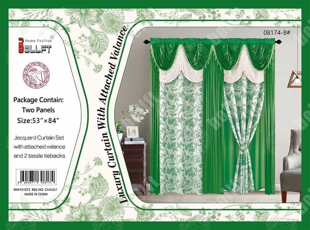 Bollft Luxury Jacquard Curtain Panels 53x84in Valance Tassel Tiebacks