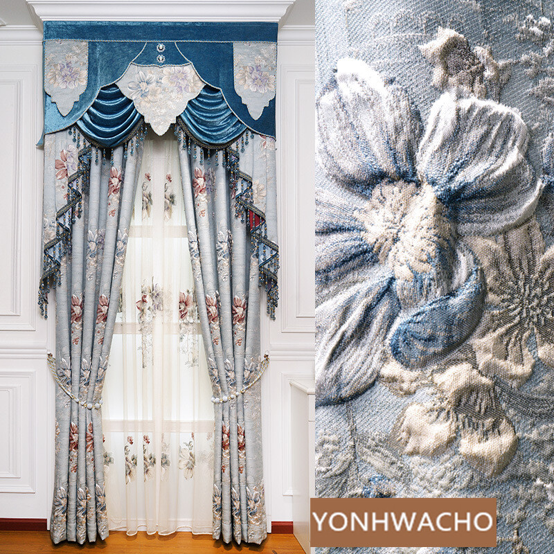 Custom living room bedroom blue cloth blackout curtain valance drape C1624