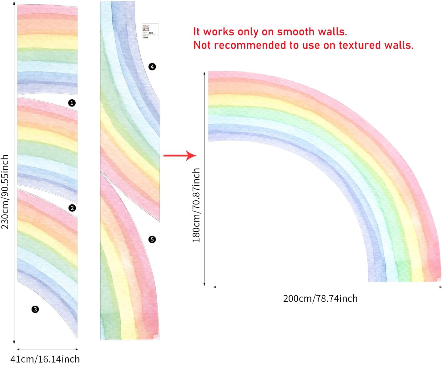 funlife Fabric Peel and Stick Large Rainbow Wall Pastel Right Half