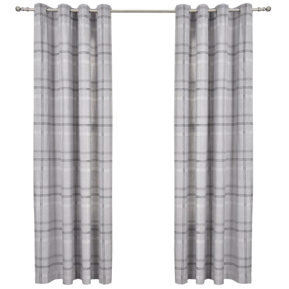 Eyelet Curtains, Printed, 117 x 137 cm, Grey, 2 Panels of Fabric