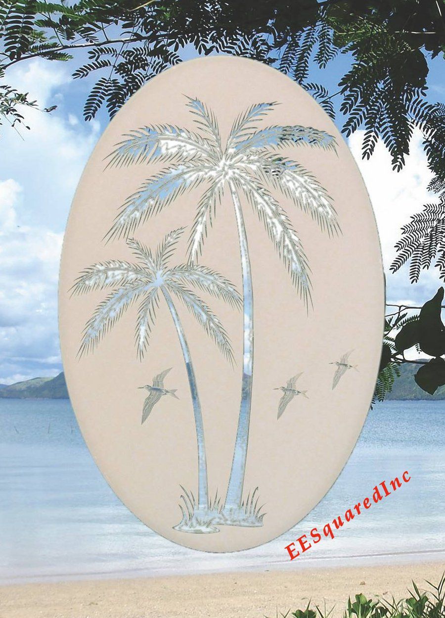 Right Leaning Palm Trees Window Decal OVAL 10X16 Static Cling Tropical Decor