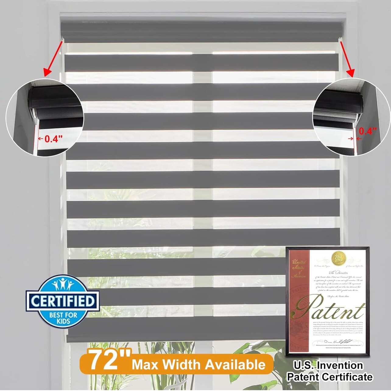 Persilux Cordless Zebra Roller Window Shades Free-Stop Roller Blinds 32″ W X 72″