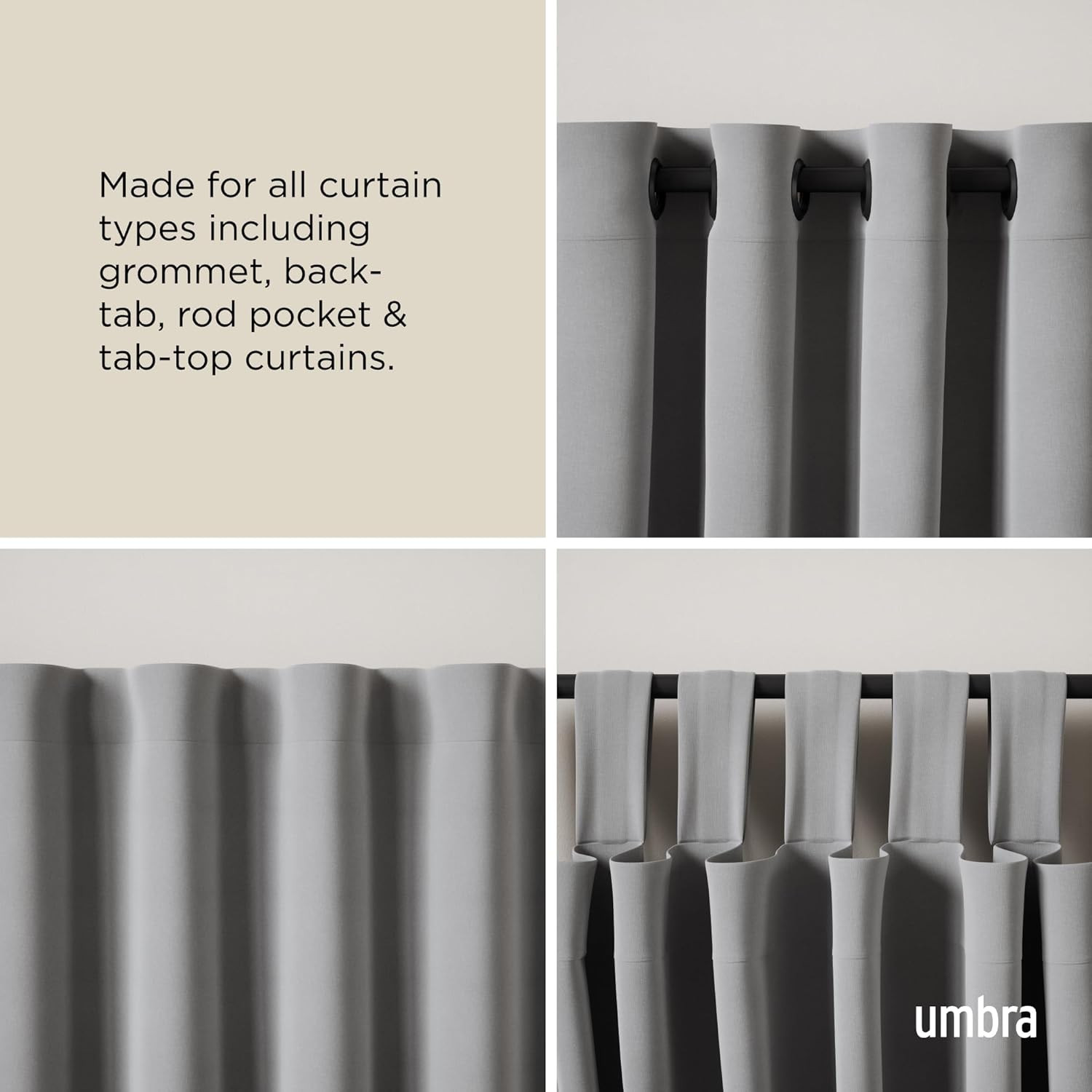Adjustable Bellwood Curtain Rod Set with Finials & Mounting Hardware, White/Natu