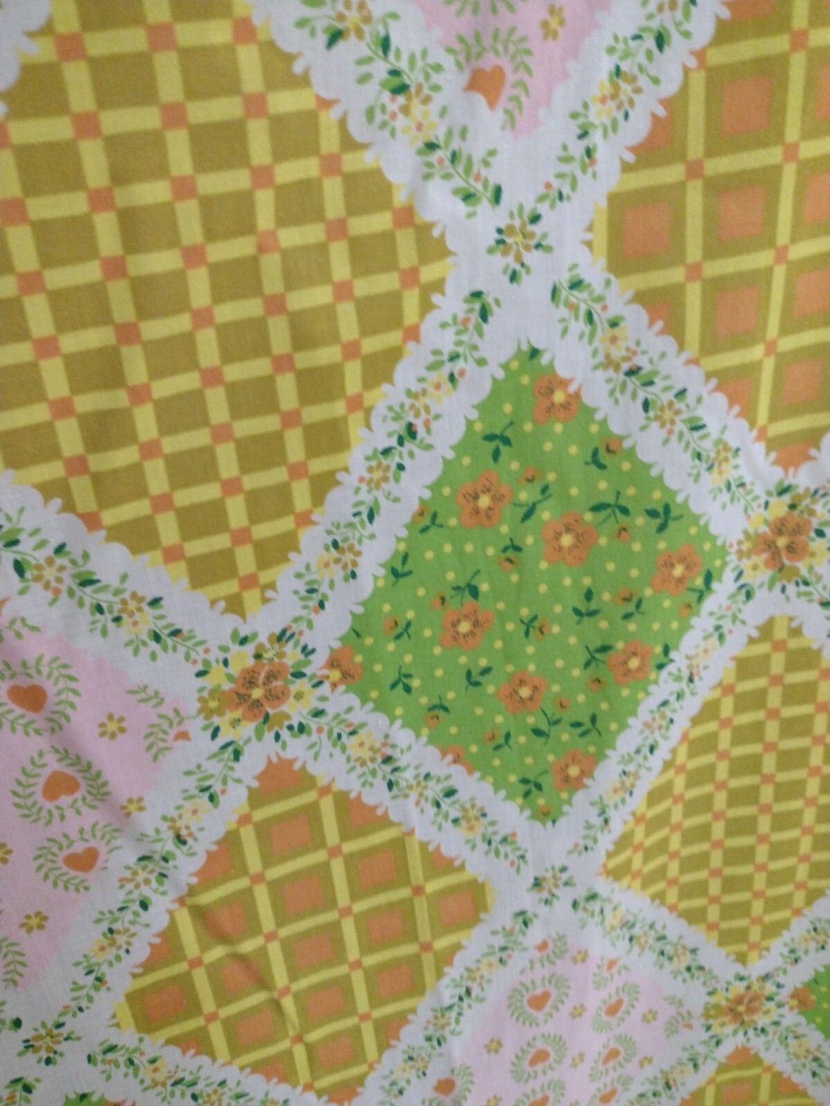 Vintage 1980’s Patch Style Fabric One Curtain Panel Ruffled /Rod Pocket Patches