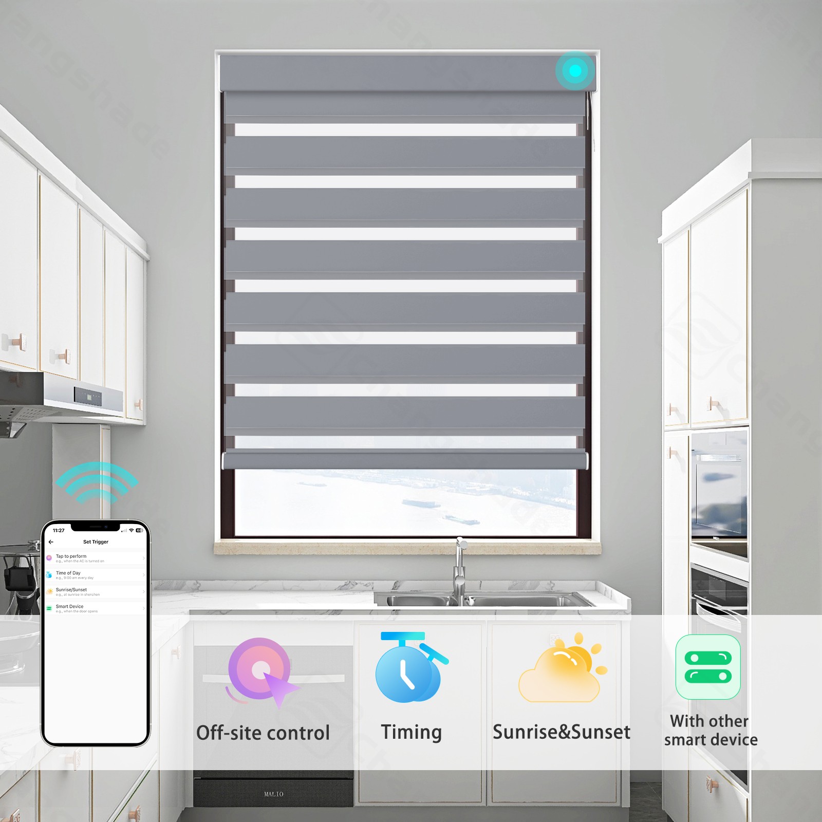 CUSTOM CUT Smart Blackout Zebra Roller Blinds with Remote Control Automatic
