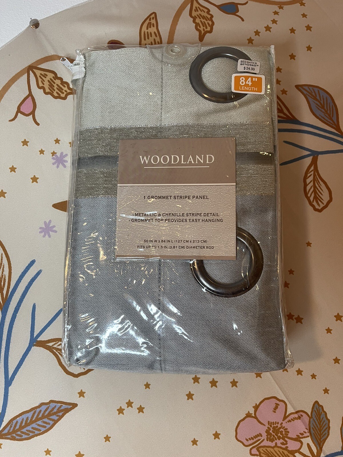 Woodland Curtain 1 Grommet Strip Panel Metallic & Chenille 50” X 84” (1) Panel