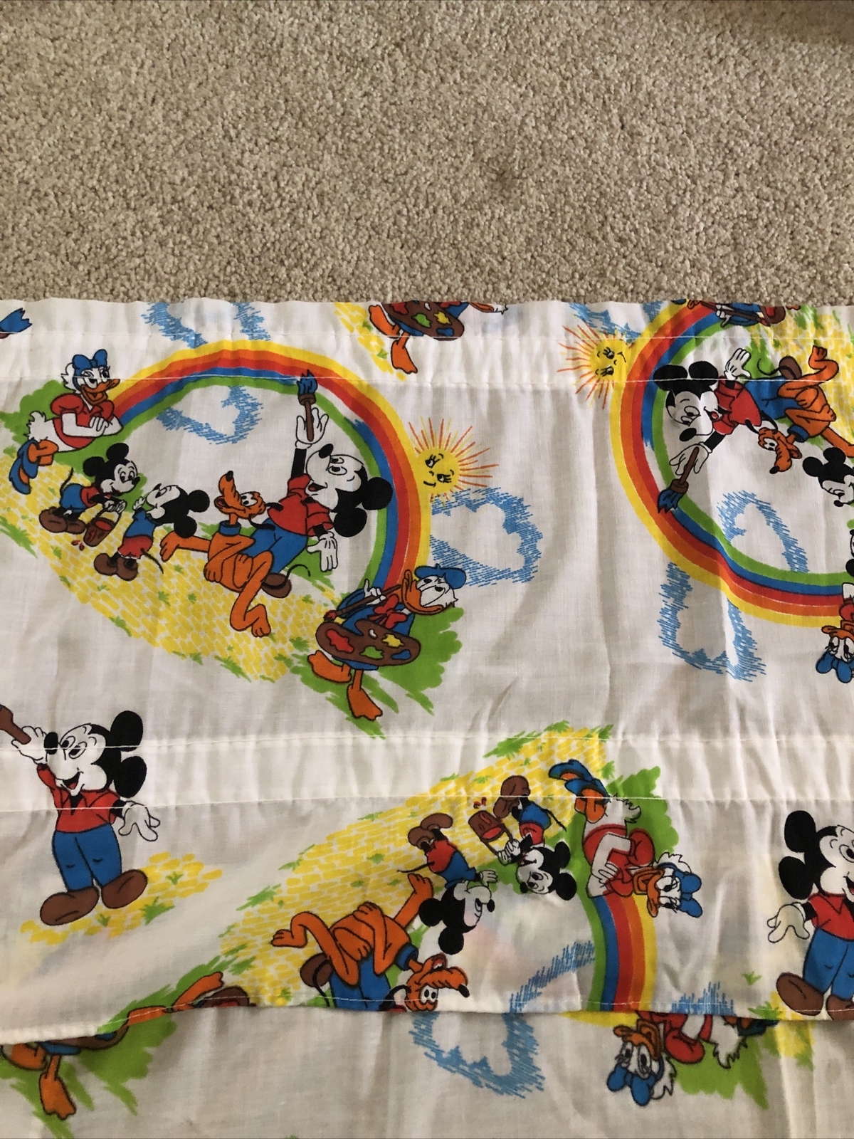 Vintage Disney Mickey Mouse Handmade Curtains Set Of 2 Painting Rainbows