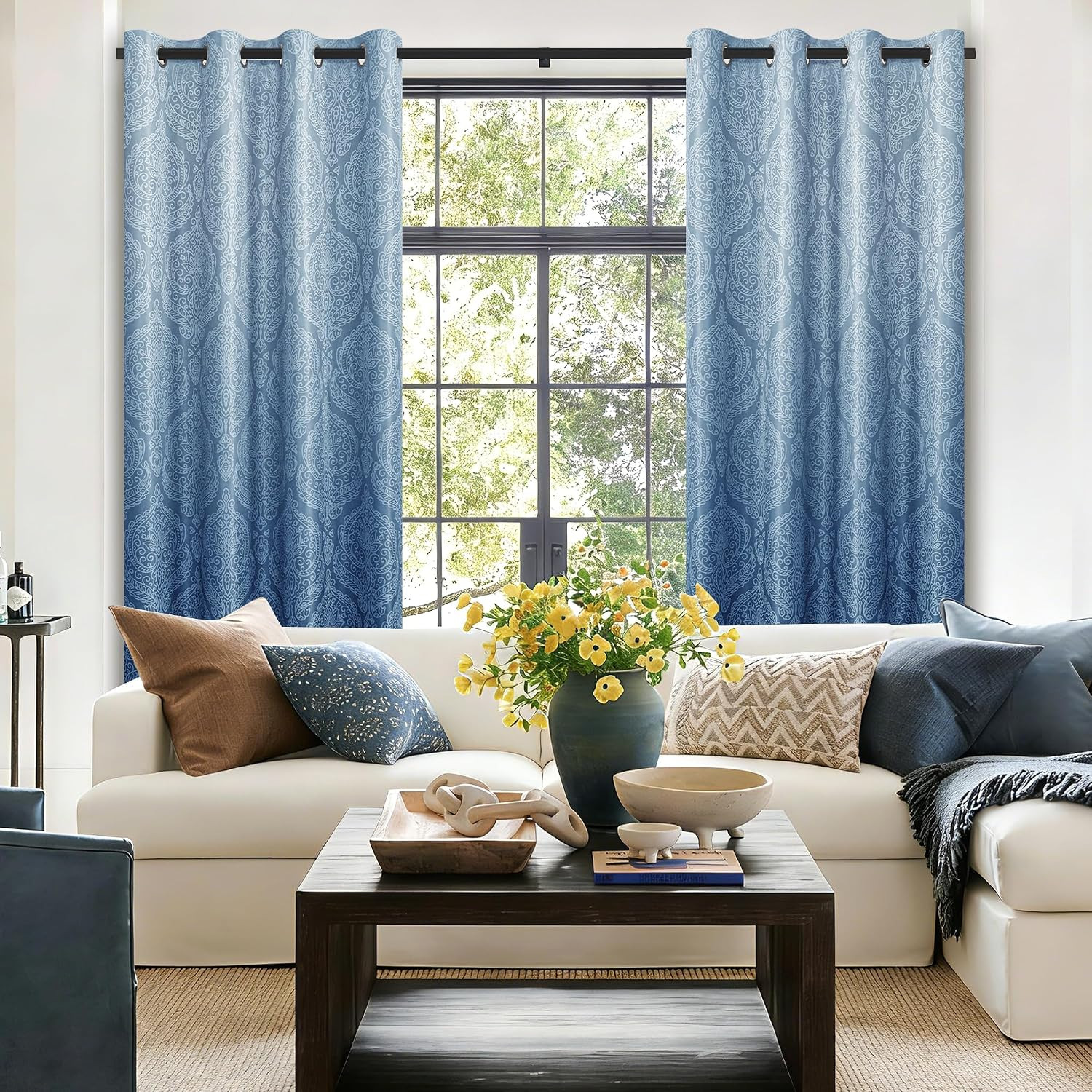 Navy Blue 100% Blackout Curtains 96″ Ombre Thermal Insulated Grommet Drapes