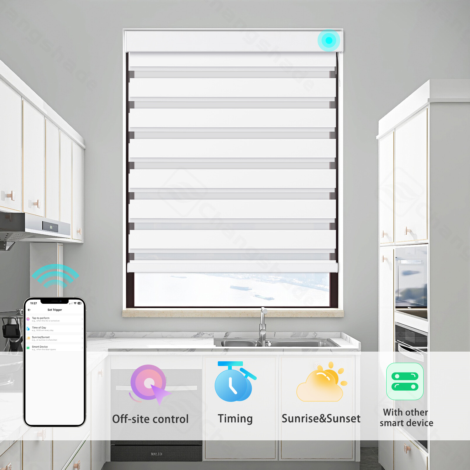 Changshade 85% Blackout Smart Zebra Roller Blinds Work with Alexa Phone Control