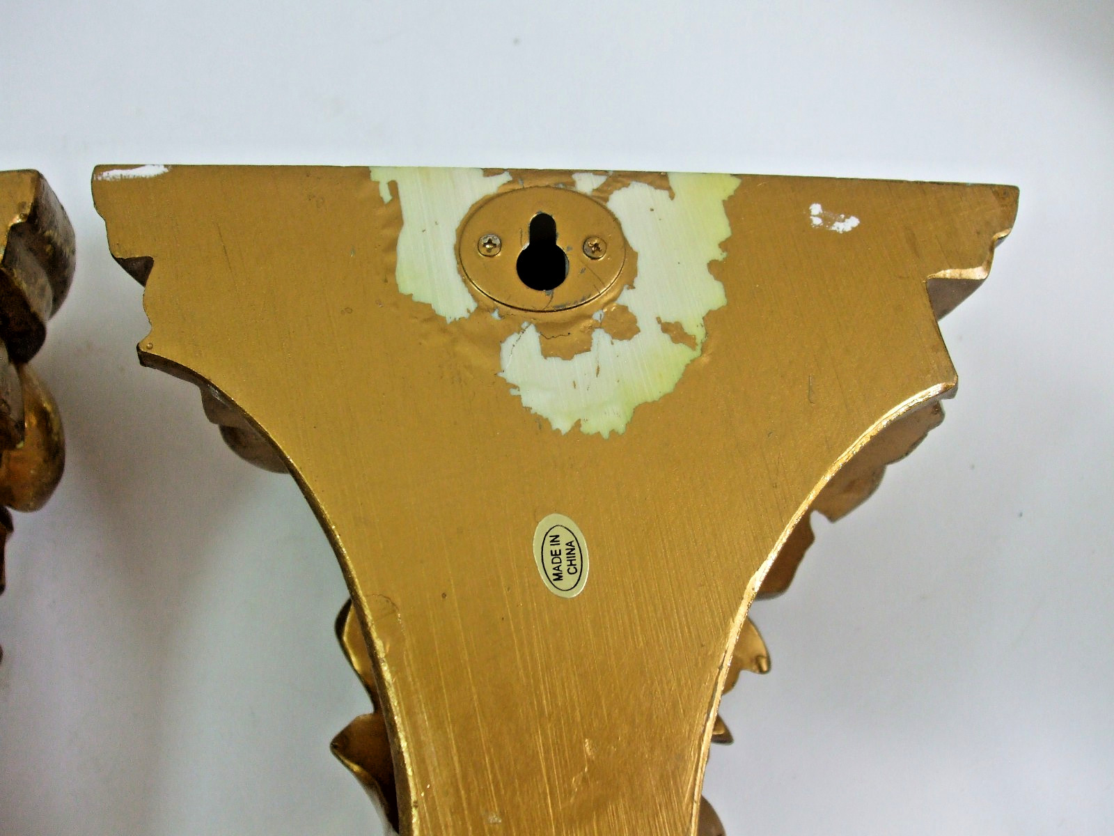 2 Drapery Curtain Rods Brackets Holders Gold Paint Resin Wall Sconce Swag 7.5″ H