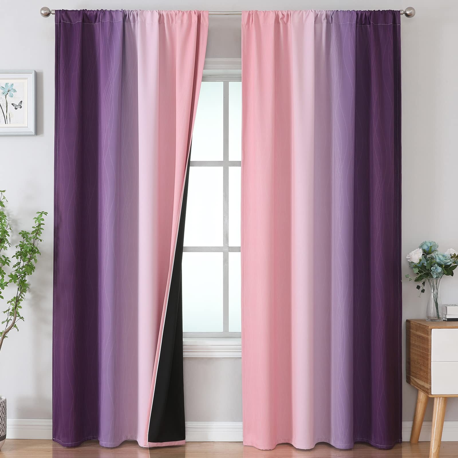 Pink and Purple Blackout Curtains 84 Inch Length 2 Panels Set, Full Room Dark…